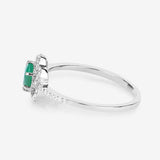 0.55 Carat Genuine Zambian Emerald and White Diamond 14K White Gold Ring