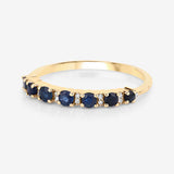 0.43 Carat Genuine Blue Sapphire and White Diamond 14K Yellow Gold Ring