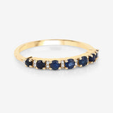 0.43 Carat Genuine Blue Sapphire and White Diamond 14K Yellow Gold Ring