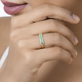 0.35 Carat Genuine Zambian Emerald and White Diamond 14K Yellow Gold Ring
