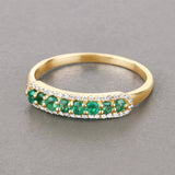 0.35 Carat Genuine Zambian Emerald and White Diamond 14K Yellow Gold Ring