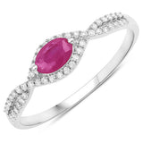 0.40 Carat Genuine Ruby and White Diamond 14K White Gold Ring