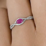 0.40 Carat Genuine Ruby and White Diamond 14K White Gold Ring