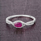 0.40 Carat Genuine Ruby and White Diamond 14K White Gold Ring