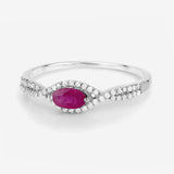 0.40 Carat Genuine Ruby and White Diamond 14K White Gold Ring