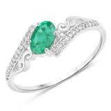 0.51 Carat Genuine Zambian Emerald and White Diamond 14K White Gold Ring