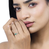0.51 Carat Genuine Zambian Emerald and White Diamond 14K White Gold Ring