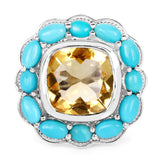 9.26 Carat Genuine Citrine and Turquoise .925 Sterling Silver Ring