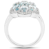 3.09 Carat Genuine Aquamarine and White Zircon .925 Sterling Silver Ring