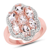 3.06 Carat Genuine Morganite and White Diamond .925 Sterling Silver Ring