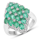 2.68 Carat Genuine Zambian Emerald and White Zircon .925 Sterling Silver Ring