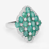 2.68 Carat Genuine Zambian Emerald and White Zircon .925 Sterling Silver Ring