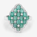 2.68 Carat Genuine Zambian Emerald and White Zircon .925 Sterling Silver Ring
