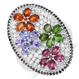 5.01 Carat Genuine Multi Stones .925 Sterling Silver Ring