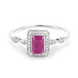 0.75 Carat Genuine Ruby and White Diamond 14K White Gold Ring
