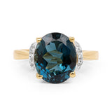 14K Yellow Gold Plated 6.09 Carat Genuine London Blue Topaz & White Diamond .925 Sterling Silver Ring