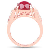 14K Rose Gold Plated 4.71 Carat Genuine Glass Filled Ruby and White Topaz .925 Sterling Silver Ring