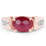14K Rose Gold Plated 4.71 Carat Genuine Glass Filled Ruby and White Topaz .925 Sterling Silver Ring