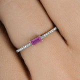 0.22 Carat Genuine Ruby and White Diamond 14K White Gold Ring