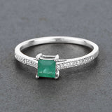 0.67 Carat Genuine Zambian Emerald and White Diamond 14K White Gold Ring