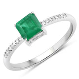 0.64 Carat Genuine Zambian Emerald and White Diamond 14K White Gold Ring