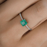 0.64 Carat Genuine Zambian Emerald and White Diamond 14K White Gold Ring