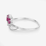 0.71 Carat Genuine Ruby and White Diamond 14K White Gold Ring