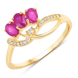 0.71 Carat Genuine Ruby and White Diamond 14K Yellow Gold Ring