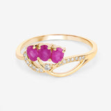 0.71 Carat Genuine Ruby and White Diamond 14K Yellow Gold Ring
