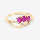 0.71 Carat Genuine Ruby and White Diamond 14K Yellow Gold Ring