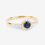 0.38 Carat Genuine Blue Sapphire and White Diamond 14K Yellow Gold Ring