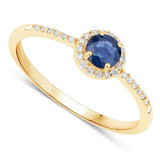 0.38 Carat Genuine Blue Sapphire and White Diamond 14K Yellow Gold Ring