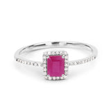 0.58 Carat Genuine Ruby and White Diamond 14K White Gold Ring