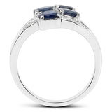 1.61 Carat Genuine Blue Sapphire and White Diamond .925 Sterling Silver Ring