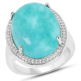 15.09 Carat Genuine Amazanite And White Topaz .925 Sterling Silver Ring