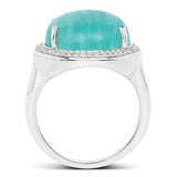 15.09 Carat Genuine Amazanite And White Topaz .925 Sterling Silver Ring