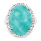 15.09 Carat Genuine Amazanite And White Topaz .925 Sterling Silver Ring
