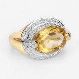 4.56 Carat Genuine Citrine and White Diamond .925 Sterling Silver Ring