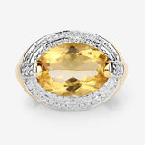 4.56 Carat Genuine Citrine and White Diamond .925 Sterling Silver Ring