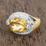 4.56 Carat Genuine Citrine and White Diamond .925 Sterling Silver Ring