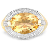 4.56 Carat Genuine Citrine and White Diamond .925 Sterling Silver Ring