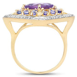 3.44 Carat Genuine Amethyst and Tanzanite .925 Sterling Silver Ring