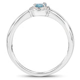 0.68 Carat Genuine Blue Zircon and White Zircon .925 Sterling Silver Ring