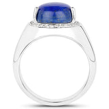 5.52 Carat Genuine Lapis and White Zircon .925 Sterling Silver Ring