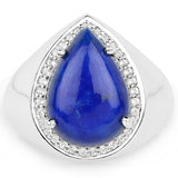 5.52 Carat Genuine Lapis and White Zircon .925 Sterling Silver Ring