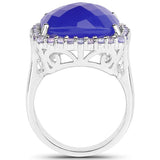 11.56 Carat Genuine Blue Chelcedonia and Tanzanite .925 Sterling Silver Ring