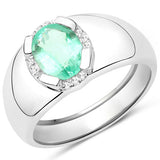 1.10 Carat Genuine Emerald and White Topaz .925 Sterling Silver Ring