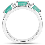 1.38 Carat Genuine Emerald and White Topaz .925 Sterling Silver Ring