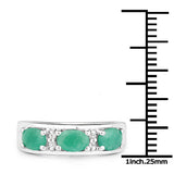 1.38 Carat Genuine Emerald and White Topaz .925 Sterling Silver Ring