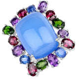 26.67 Carat Genuine Multi Stones .925 Sterling Silver Ring